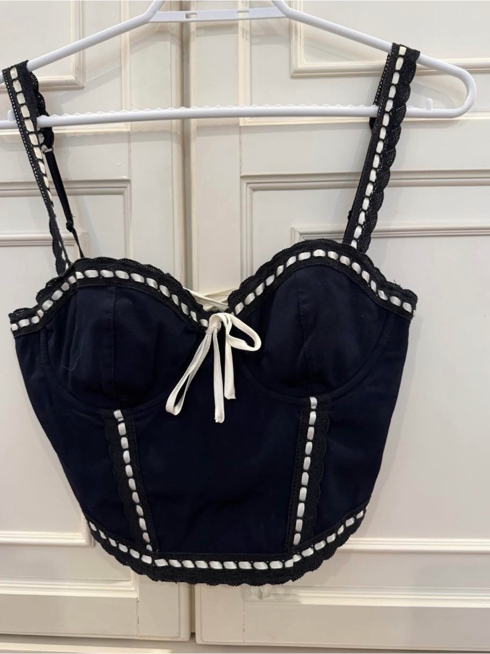 Garage Black Corset-Style Bustier Top with White Trim
